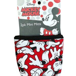NEW Disney Mickey Mouse 2 Pk Mini Oven Mitts Red Black White Hands 5.5" x 6.5"